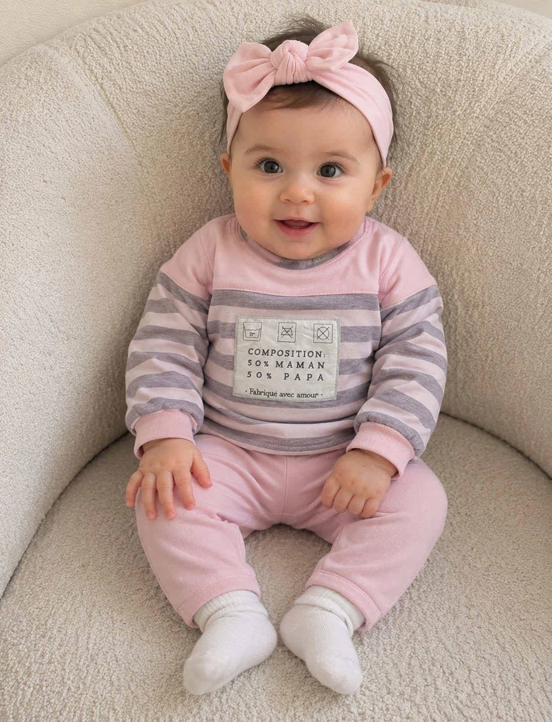 Ensemble Bebé Bulle de BB - Rosa/Gris Rayado - 6 Meses – photo 9